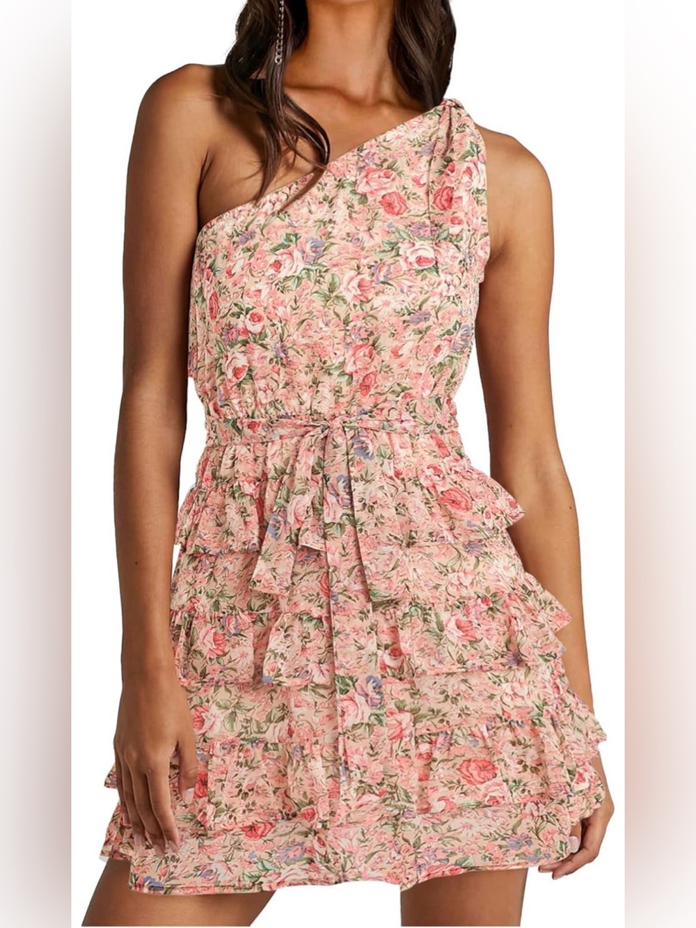 BTFBM One Shoulder Floral High Waist Flowy Mini Sundress summer Size XL NWT